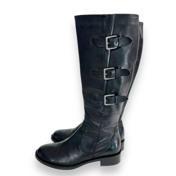 ECCO Knee High Boots Sz 38 7-7.5 Hobart Harness Riding Black Leather Equestrian - Picture 2 of 14